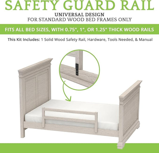 Safety Guard Rail for Baby, Kids, and Children - Solid Wood Safety Bed Rail for Toddlers - Easy Installation - Premium Protection for Bunk, Twin, Full, Queen and King Size Beds - (Antique White)