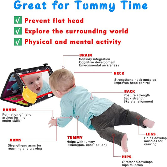 Baby Mirror Tummy Time Toys 0-6 Months with Crinkle Cloth Books Infant High Contrast Newborn Sensory Black and White Toy for 0-3 4 5 6 Months Must Haves Babies 3-6 6-12 Month Boy Girl