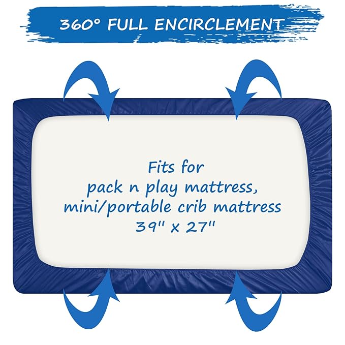 Satin Pack and Play Playard Sheet, Soft & Silky Mini Crib Mattress Cover (39"x27"x5") for Boys and Girls, Great for Baby Hair and Skin, Navy