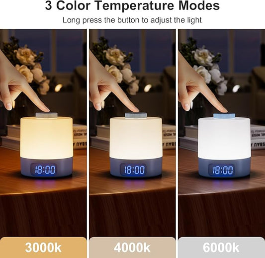 WOBANE Night Light for Kids, 3 Colors Dimmable Baby LED Lighting, 3600mAh Battery Rechargeable with Clock, Portable Bedside Lamp for Nursery, Breastfeeding, Adults, Blue