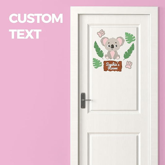 EGD Custom Koala Door Decal with Name | Door Decals for Bedroom or Nursery | Personalized Vinyl Wall Decal for Kids Room | Cute Koala Wall Stickers for Kids (E. Koala)