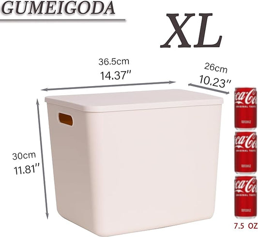 GUMEIGODA Plastic Storage Bins with lids,Storage Baskets,Container with handle,Storage Organizer Bins for Shelves,Office,Bedrooms,Closets, Cabinets(Grey,4XL)