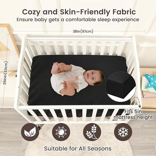 david's kids Waterproof Mini Crib Sheets, 2 Pack Ultra Soft Breathable Mini Crib Mattress Protector for Boys Girls, Universal Fit for Pack N Play, Playard and Mini Crib Mattresses, Black & Sage Green
