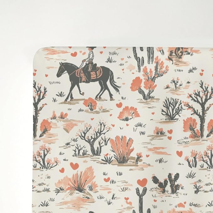 Vintage Western Cowgirl Love Baby Crib Sheets for Boy Girl 28"x52" Retro Pink Cowgirl Horse Cactus Soft Stretchy Fitted Crib Mattress Cover Wild West Baby Sheet for Standard Crib and Toddler Mattress