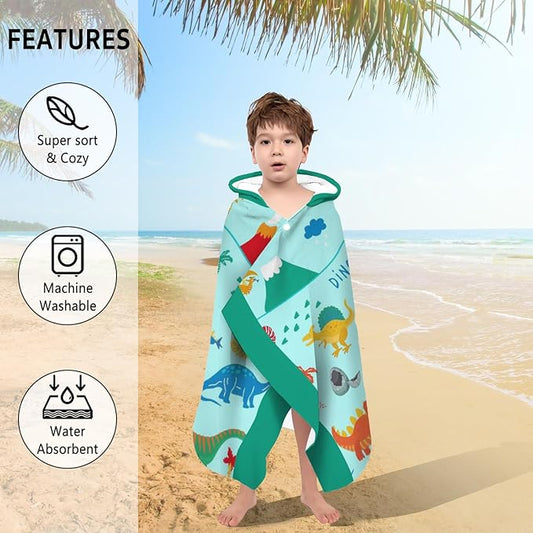 Thickened Hooded Towels for Kids Suitable Girls Boys Kids Bath Towels, 35"x60" Super Absorbent, Dinosaur Cute Cartoon Toddler Towels Multi-Purpose for Beach, Pool and Bathroom