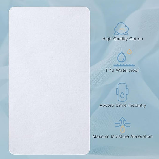 2 Pack Waterproof Crib Mattress Protector Pad, 34" x 54", Washable, Reusable Flannel Protector Pad for Baby, Toddler, Elders and Pets