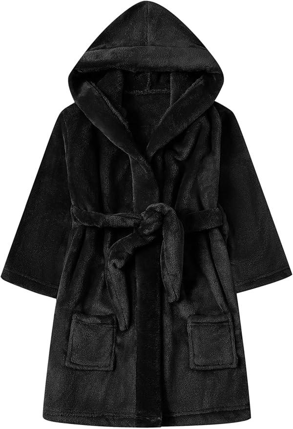 Umeyda Boys Girls Robes, Soft Fuzzy Fleece Hooded Bathrobes with Belt and Pockets for Kids, 1-18 Year