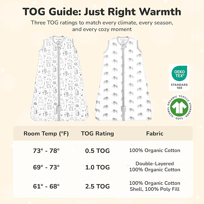 Mama Cheetah Baby Sleep Sack 2.5 TOG, Organic Cotton Baby Wearable Blanket with Two-Way Zipper, Swaddle Transition Baby Sleeping Bag for Newborn Infant Toddler Boy Girl, 0-6 Months