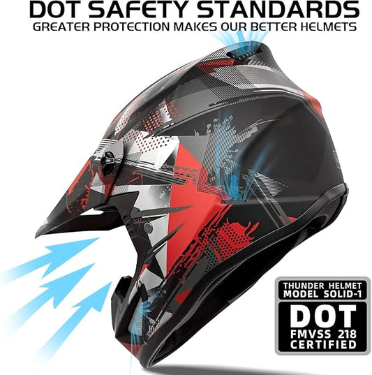 Youth Kids Motocross Helmet, Adult ATV Dirt Bike Helmet with Goggles Gloves & Mask Quick, Full Face Motorcycle Helmet with Quick Release Buckle DOT Certified