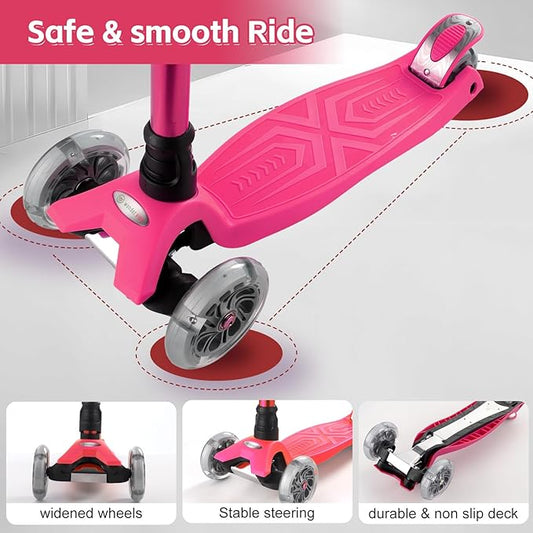 3 Wheel Scooter for Kids Ages 6-12,Kids Scooter with Light Up Wheels, Sturdy Deck Design, and 4 Height Adjustable Suitable for Kid Ages 3-12