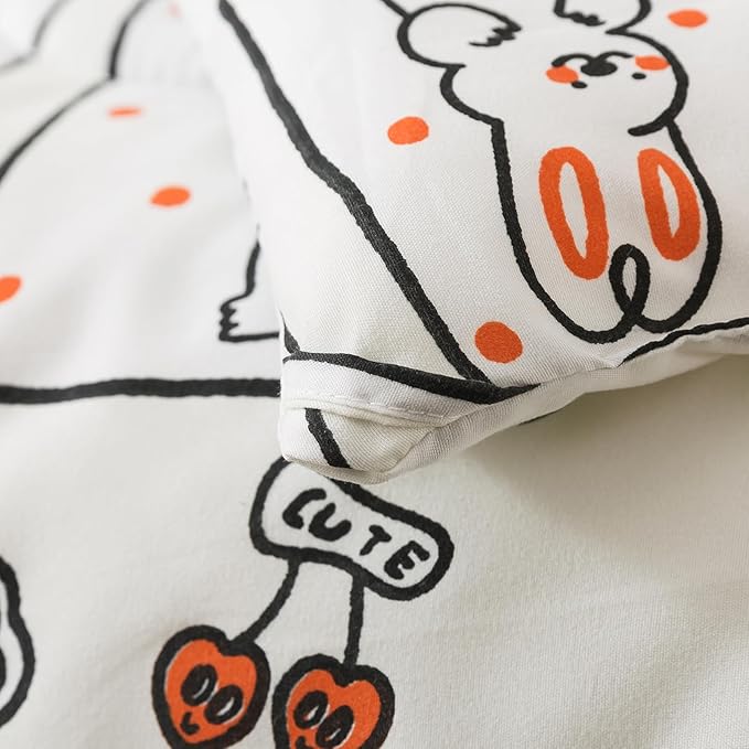 Caressma White Toddler Bedding Set - 4 Piece Bed Set Includes Comforter, Fitted Sheet, Flat Sheet & Pillow Case - Cute Cartoon Pattern for Boys and Girls