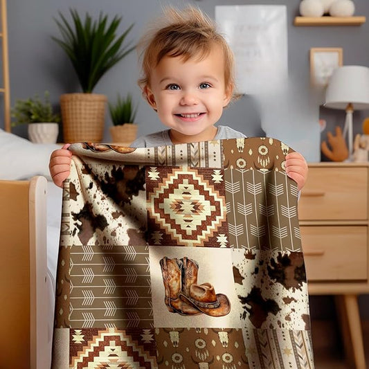 Western Blanket, Western Decor for Nursery Room, Baby Blankets for Boys Girls, Cowboy Baby Blankets, Western Baby Stuff, Soft Warm Lightweight Nursery Bed Blanket for Newborn Toddlers (05, 30x40 in)