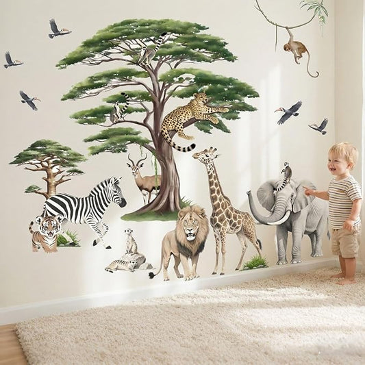 Woodland Animal Wall Decals for Baby: Safari Theme Peel and Stick Vinyl Wall Stickers for Kids Room Children Ages 0-12 Years