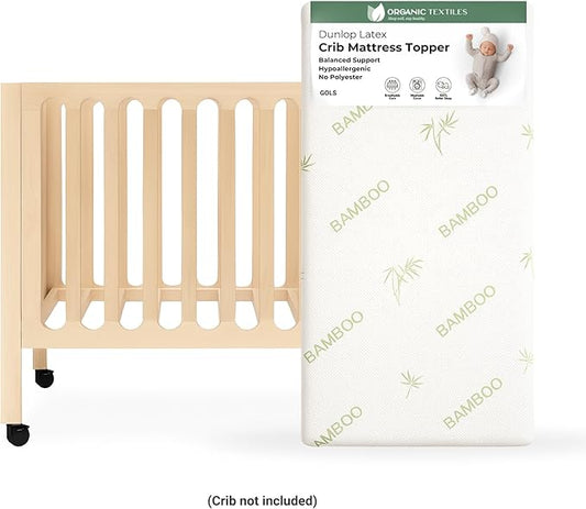 ORGANIC TEXTILES Organic Baby Mattress Topper with Rayon Derived Bamboo Removable Cover - GOLS/GOTS Certified - Breathable - 3" Portable (36"x26")