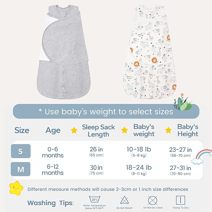 ZIGJOY Sleep Sack Swaddle 1.0 Tog Baby Wearable Blanket 100% Cotton Baby Swaddle Blanket for Newborns 0-6 Months Grey&Line Animal
