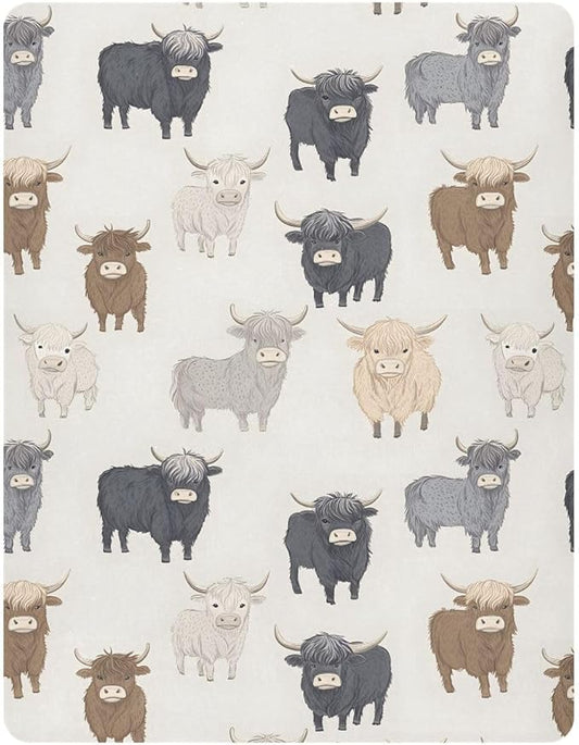 Baby Crib Sheets Fitted Crib Sheet Standard Crib and Toddler Mattress for Boys Girls 39 * 27in Pink Starfish Shell Pattern (Highland Cows Pattern, Medium)