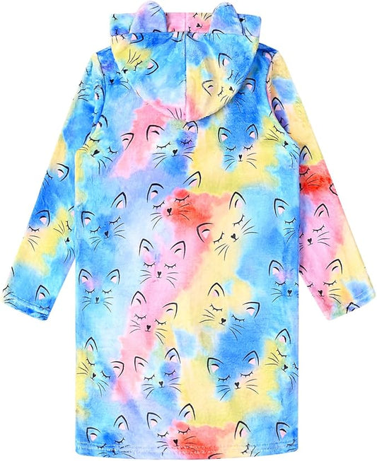 CHILDRENSTAR Girls Robe Kids Cat Bathrobes Plush Soft Fleece Pajamas Sleepwear