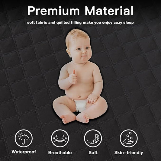 Mecerock Mattress Protector, Quilted Fitted Style, Queen, Waterproof, 18 Inches Deep Pocket, Washable, Black