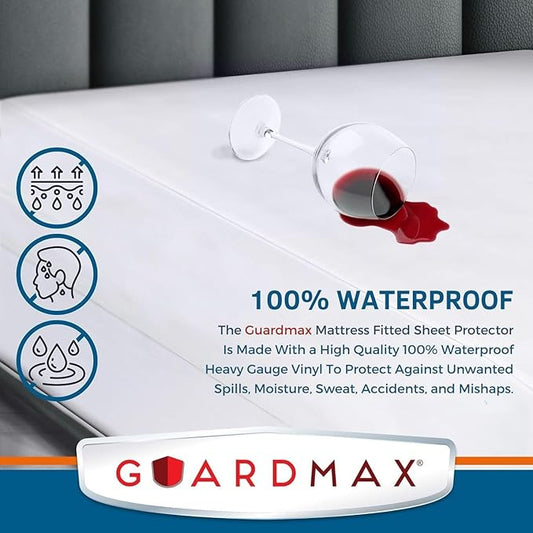 Guardmax Heavy Gauge Vinyl Full Size Mattress Protector - Waterproof & Dust Proof Mattress Cover with Stretchable Pockets - Soft, Comfortable, & Noiseless Waterproof Fitted Sheet.(54 x 75 x 12)