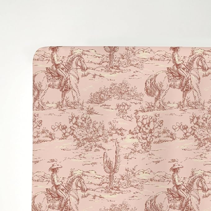 Vintage Pink Cowgirl Cactus Baby Crib Sheets for Boy Girl 52"x28" Western Cowgirl Love Soft Stretchy Fitted Crib Mattress Cover Wild Desert Baby Sheet for Standard Crib & Toddler Mattress Pads