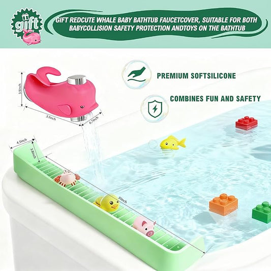 31-Ft Tub Kids Toy Tray Silicone Bathtub Splash Guard with 11 Suction Cups Holder,Soft Silicone Splash Guard for Easy Clean & Fold, Universal for Tub, Bathroom Sink, Kitchen Sink(Green)