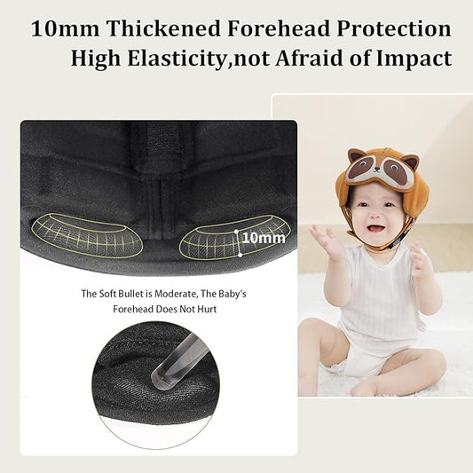 MAMBOBABY Baby Safety Helmet for Crawling and Walking for 6-24 Months Baby Head Protection - Soft and Adjustable - Lightweight and Comfortable Infant Head Guard-Raccoon