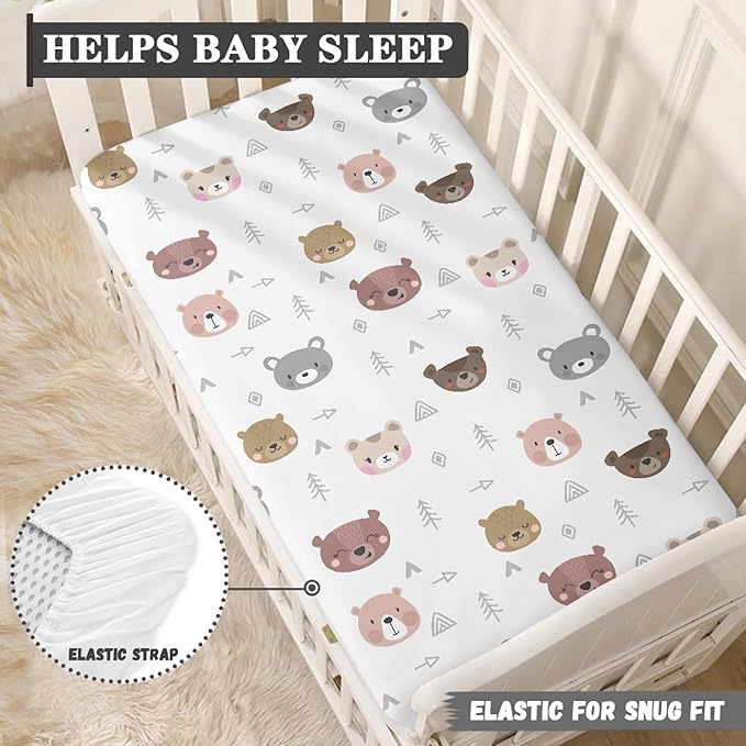 Cartoon Bears Print Fitted Crib Sheet Bears Baby Crib Sheet Fit Standard Crib and Toddler Mattress,Crib Mattress Sheets for Boys Girls 28"x52"