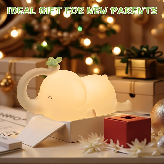 FRDEV Silicone Night Light for Kids, Squishy Elephant Lamp - 3 Level Dimmable Rechargeable with Timer, Safe Bedside Light for Nursery Toddler Room