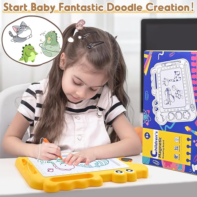 AiTuiTui Magnetic Drawing Board Toddler Toys Gift for Girls Boys, Color Sketch Writing Scribble Doodle Pad Travel Games, Educational Learning Kids Toys for Birthday or Valentine (Yellow)