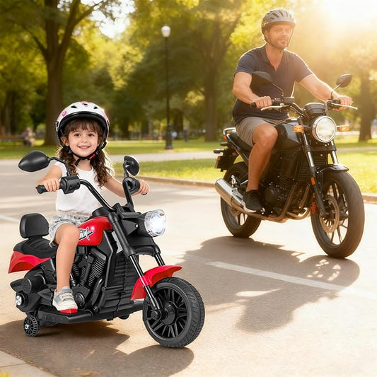 HONEY JOY Toddler Motorcycle, 6V Battery Powered Electric Motorcycle for Kids, Detachable Training Wheels, Music, Foot Pedal, Headlights, Forward/Backward, 3-Wheel Ride On Toy for Boys Girls (Red)