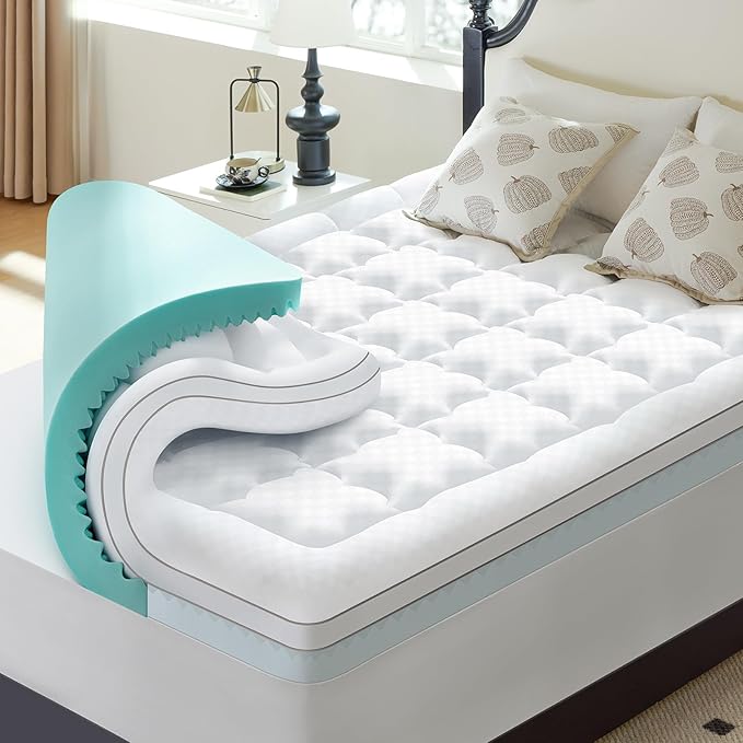 Choc chick 3.5 Inch Memory Foam Mattress Topper Twin XL, Dual Layer 2 Inch Gel Egg Crate Memory Foam Plus 1.5 Inch Down Alternative Pillow Top Mattress Pad, Support for Back Pain