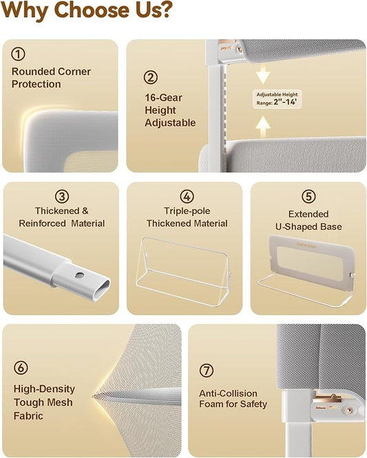 Baby Bed Rail Guard, 32in Thickened Toddler Bed Rail for Toddlers, Extral Tall Swing Down Child Safety Side Railing Guards with Reinforced Anchor for Twin, Full, Queen, King Bunk Size Bed, Grey, 27”H