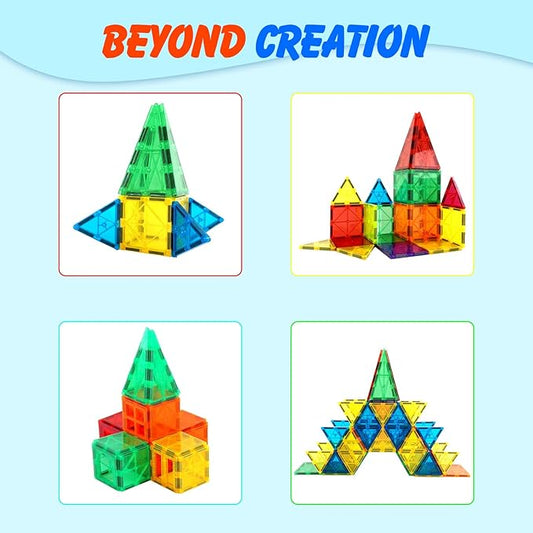Gemmicc Magnetic Tiles, Magnet Toys Building Blocks for Kids, STEM Approved Educational Toys, Magnet Puzzles Stacking Blocks for Boys Girls,55 PCS Starter Set