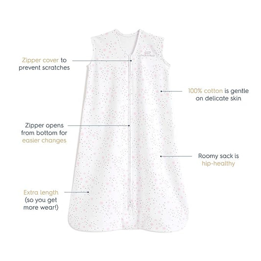 HALO SleepSack, 100% Cotton Wearable Blanket, Swaddle Transition Sleeping Bag, TOG 0.5, Twinkle Pink, Large, 12-18 Months