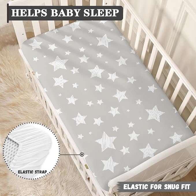 White Cute Stars Fitted Crib Sheet Stars Baby Crib Sheet Fit Standard Crib and Toddler Mattress,Crib Mattress Sheets for Boys Girls 28"x52"