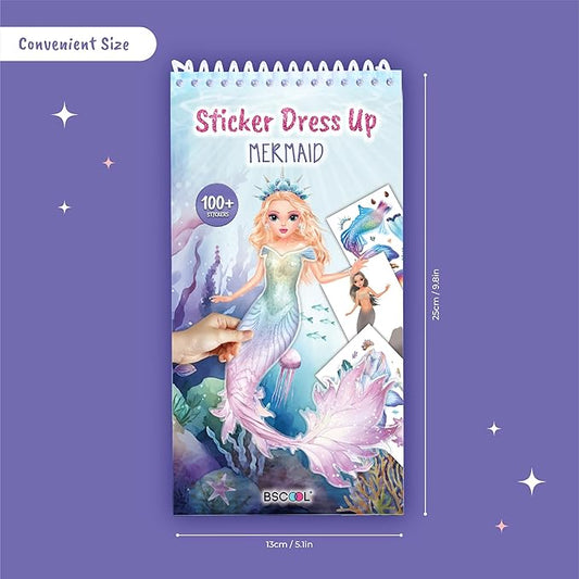 BSCOOL Sticker Dress up Mermaid - Sticker Activity Book for Kids. Learn Girls Fashion Design for Mermaid with Stickers and Guides for Kids 5 and up. Little Designer Creativity Book