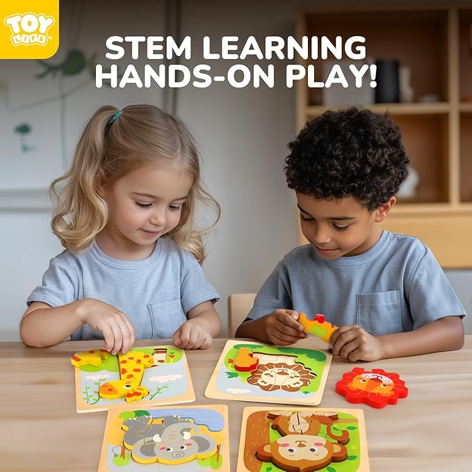 TOY Life Wooden Puzzles for Toddlers 2-4, Montessori Toys for 1 2 3 Year Old Boys Girls, Animals Puzzles Educational Learning Toys 2 Year Old, Christmas Stocking Stuffer for Kids Ages 1-3 2-4
