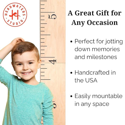Headwaters Studio Wooden Growth Chart – Kids Height Chart, Wall Measurement for Kids, Height Chart for Wall, Growth Ruler for Children – Natural Ruler (63"x6.7")