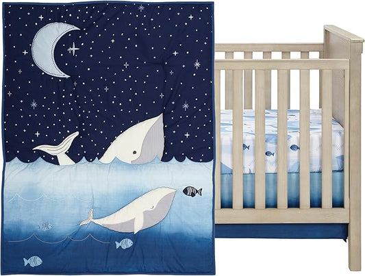 Lambs & Ivy Bubbles & Squirt 3-Piece Whale/Ocean Aquatic Baby Crib Bedding Set