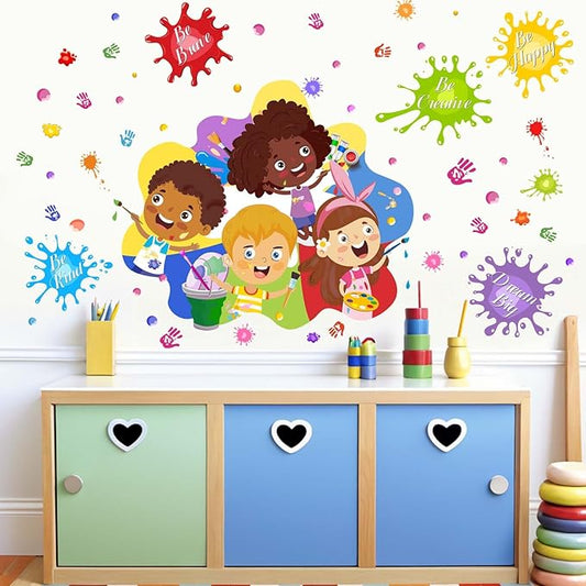 Kids Painting Wall Stickers for Classroom: Inspirational Quotes Educational Peel and Stick Vinyl Wall Decals for School Teachers and Children Nursery