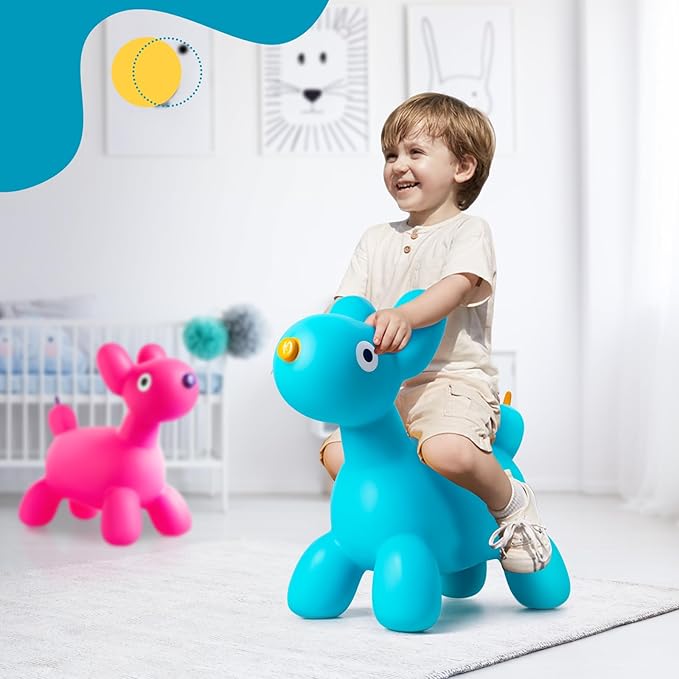 Upper Rider Bouncy Horse Dog Hopper for Toddlers, Bouncy Pals Inflatable Ride-on Animals for Kids, Jumping Horse Hopping Toys Gifts for Boys Girls 18 Months 2 3 4 5 6 Years Old, Blue Balloon Dog