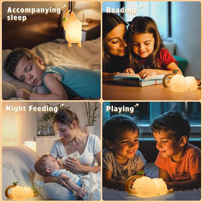 MAGOHMT Silicone Elephant Night Light for Kids - 3-Level Dimmable & Rechargeable LED Lamp, Touch Control Soft Animal Light for Nursery, Baby Room Decor