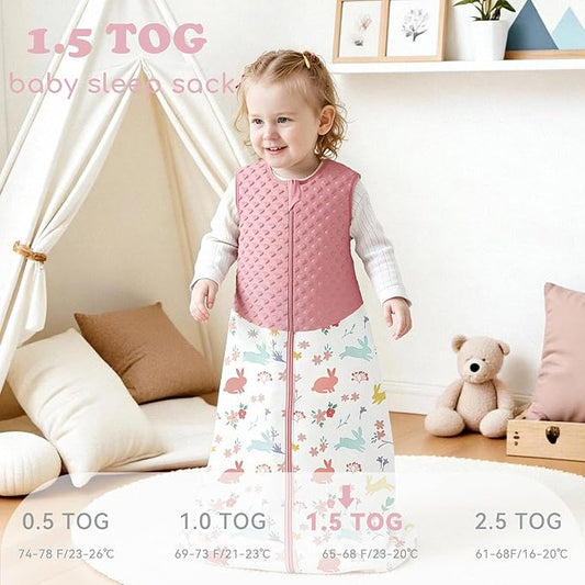 Baby Sleep Sack 6-12 Months 1.5 TOG, 100% Cotton Baby Wearable Blanket with 2-Way Zipper, Infant Toddler Sleeping Sack for Newborn Boys and Girls, Apricot+Pink