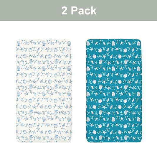 Summer Conches Bows Sea Baby Crib Sheets for Boy Girl 52x28In Ocean Seashells Beach Soft Snug Fitted Crib Mattress Cover Boho Nautical Marine Baby Sheet for Standard Crib & Toddler Bed Mattress 2 Pack
