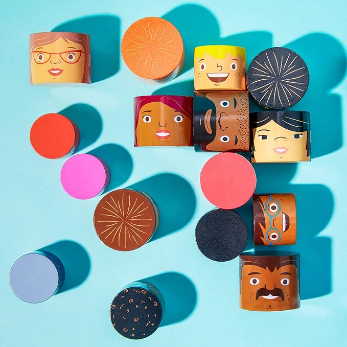 32-Piece Multiracial Magnetic Family Play Set – Wooden Diversity Building Blocks for Kids – Multicultural Puzzles & SEL Toy for Toddlers & Children