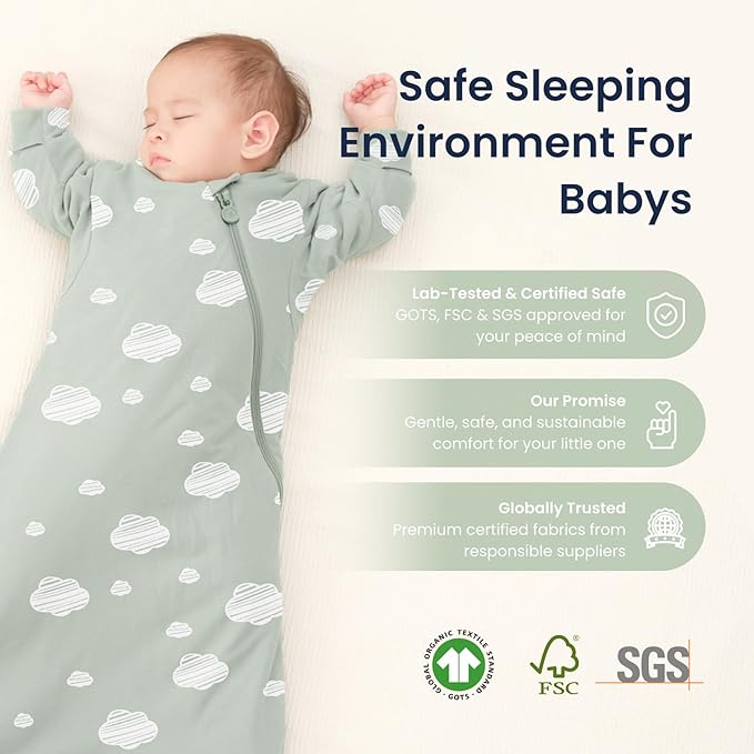 Unisex Sleeping Bag for Babies and Toddlers 1.0 Tog Sleep Sack 6-18 Months, Newborn Sleep Sack, Wearable Blanket Baby, One Piece Long Sleeves, Gifts for Baby
