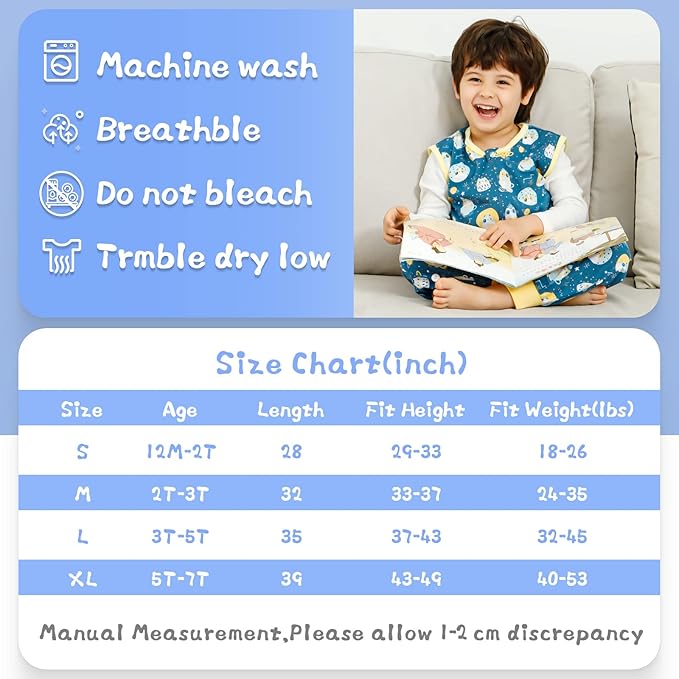WONDAY Toddler Sleep Sack with Feet, 0.5 Tog Sleeping Sacks for Walking with Legs 2T 3T