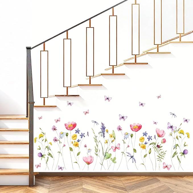 Boho Flower Wall Decals Wildflower Floral Dandelion Grass Wall Stickers Girls Bedroom Baby Nursery Kids Room Wall Decor