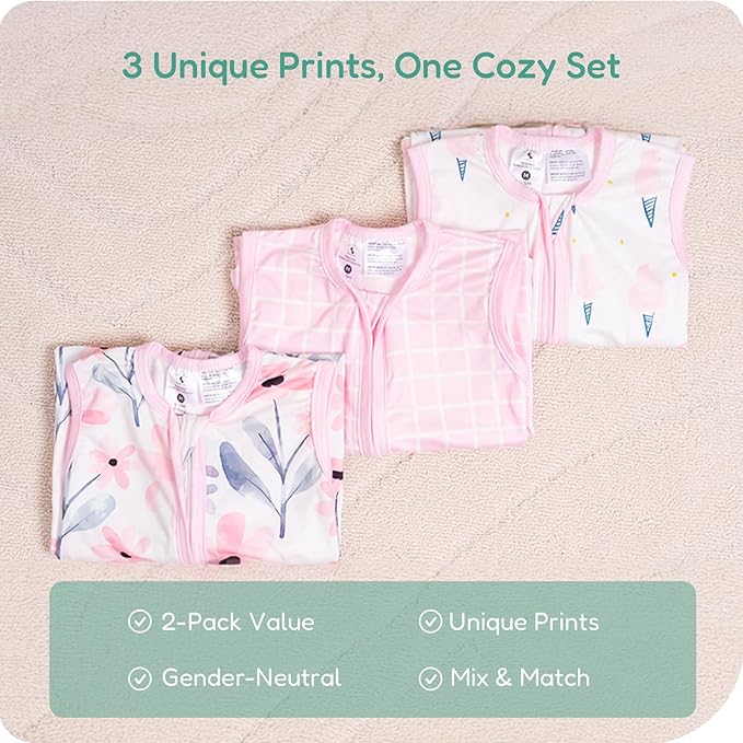 Baby Sleep Sacks Lightweight, Soft & Breathable 0.5 TOG Wearable Blanket with Zipper, 3-Pack 0-3-6-12-24-4T