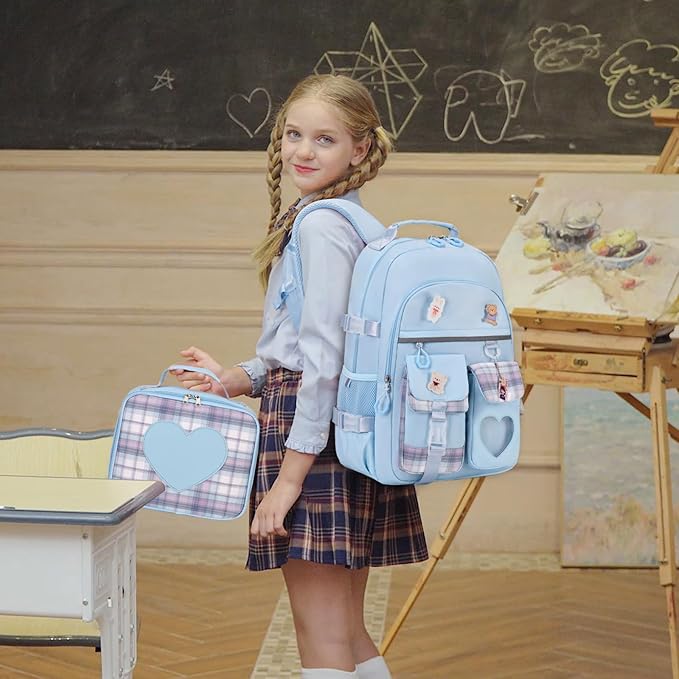 ACESAK Backpack for Girls - Bookbag Backpacks Schoolbag for Girls Kids Teen Women Casual Travel Daypacks - School Bag Elementary Middle School College Cute Backpack with Lunch Box (Blue)